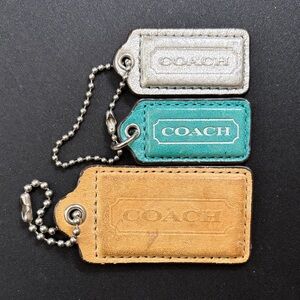 Coach Leather Keychain Trio - Silver, Teal, Tan
